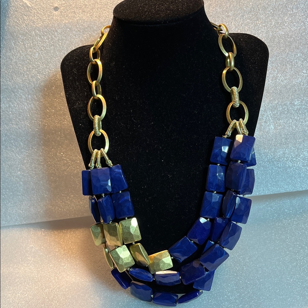 BOLD Gold and Blue Statement Necklace